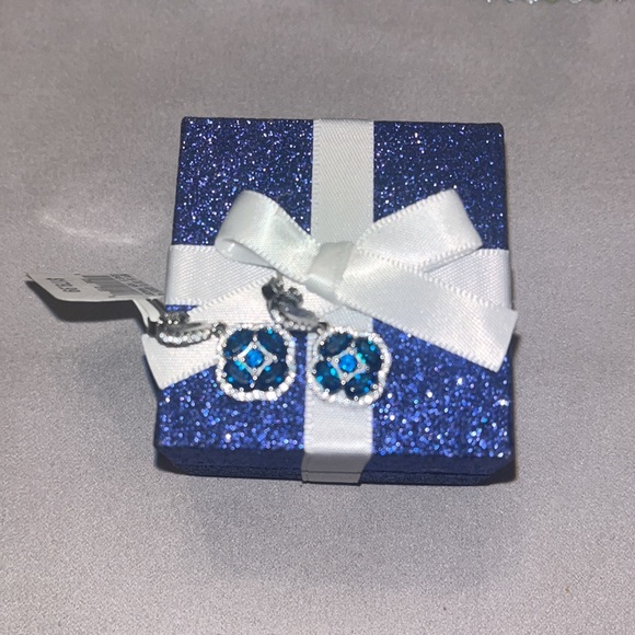 Sterling Sliver Cr. London Blue Topaz Cluster Earrings - Picture 3 of 5